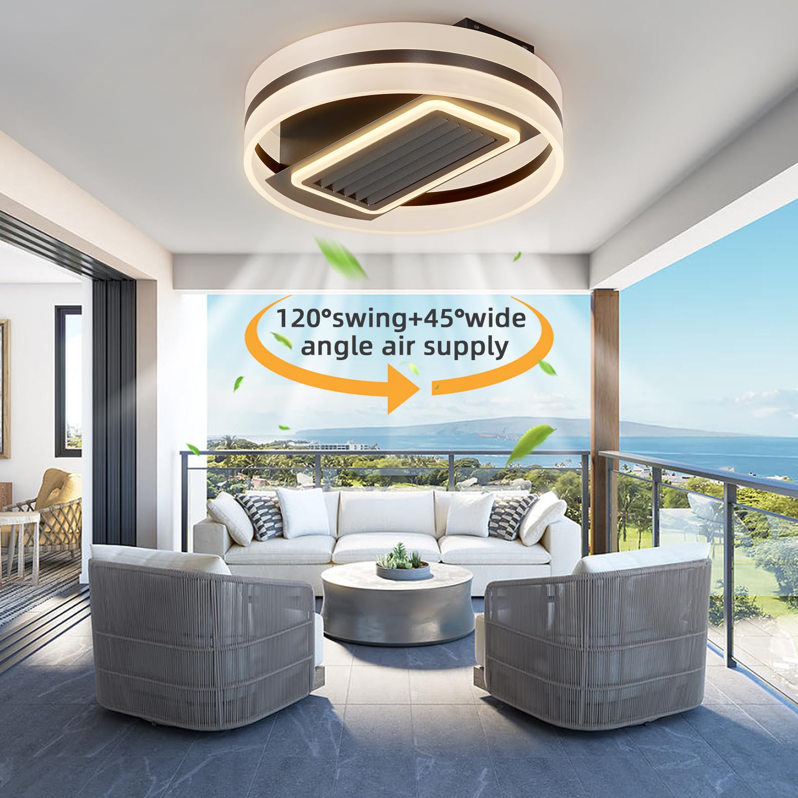 HXYSXHJUO Modern Bladeless Ceiling Fan with Dimmable Light & Remote Control 120° Oscillat Slish d h Washable B for Bedroom Quiet Energy Efficient