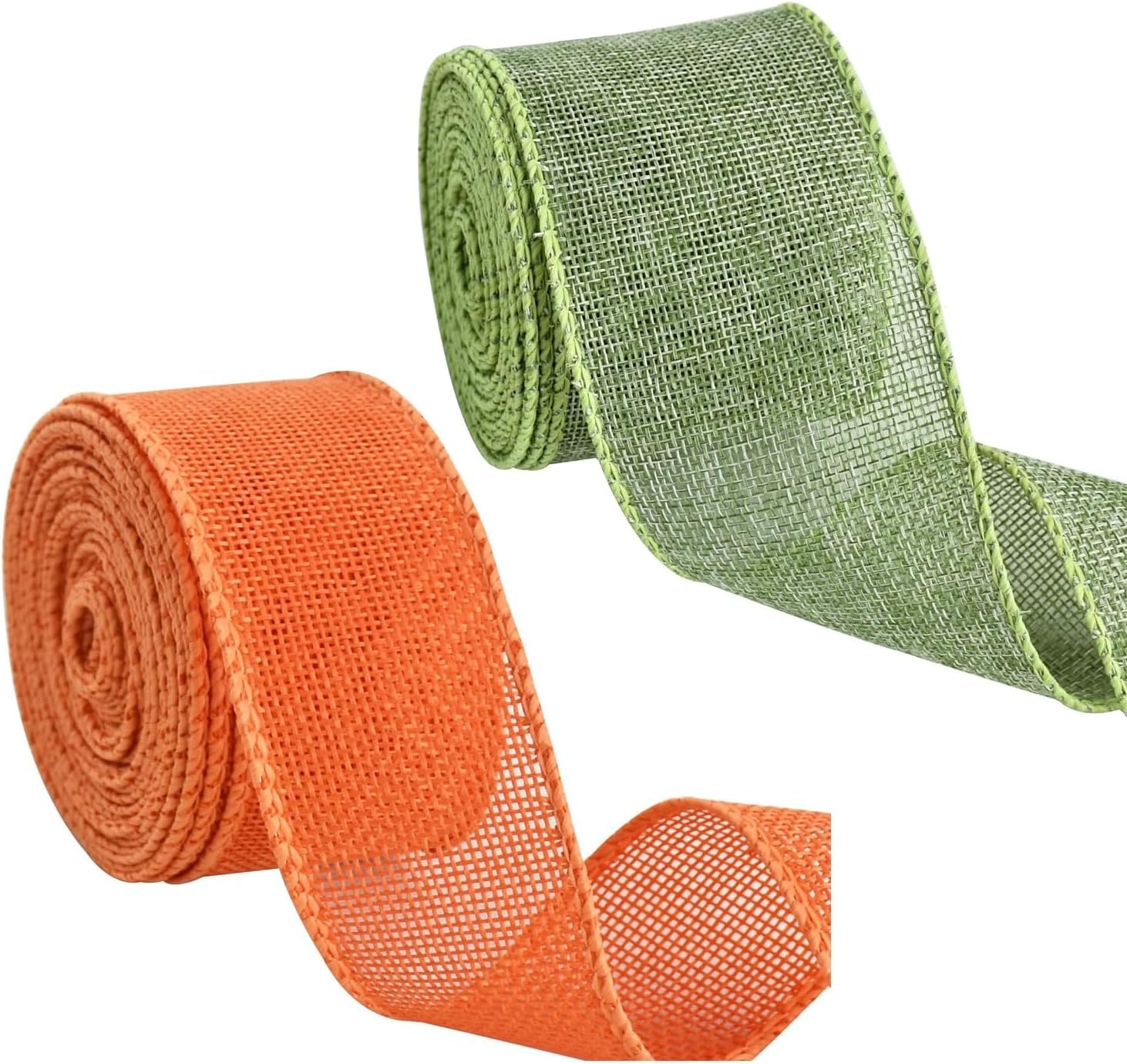 2 Rolls Burlap Fabric Craft Ribbon, Burlap Roll Ribbon, Natural Jute Fabric Crafts Ribbon for Wedding Gifts Burlap Fabric DIY Packing Vintage Wedding Party Decoration, Colorful Satin Ribbon (5m*6cm)