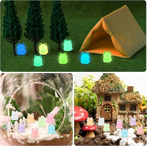 Miniatura 6 de KIMOBER 35 figuras miniatura de ranas luminosas, que brillan en la oscuridad, pequeñas figuras de rana de resina para jardín de hadas, musgo,