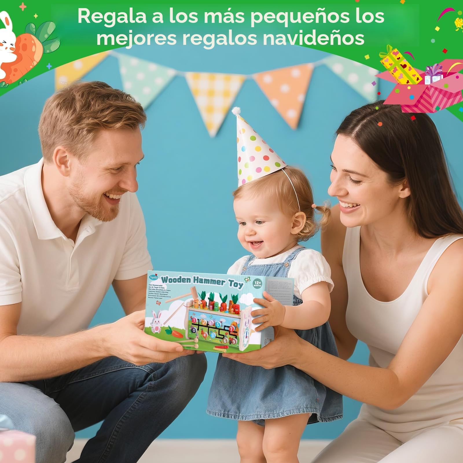 Fajiabao Juguetes Niños 1 Año Montessori, 7 en 1 Juguetes Madera con Xilofono Bebe, Whack-a-Mole, Desplumado de Nabos Juguete Bebe 1 Año Educativos Regalo Niño 1 2 año para Niñas
