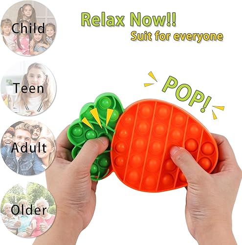 Miniatura 10 de Paquete de 4 juguetes sensoriales de silicona con frutas, juguete de burbujas para presionar, alivio del estrés para autismo, ansiedad, juguetes