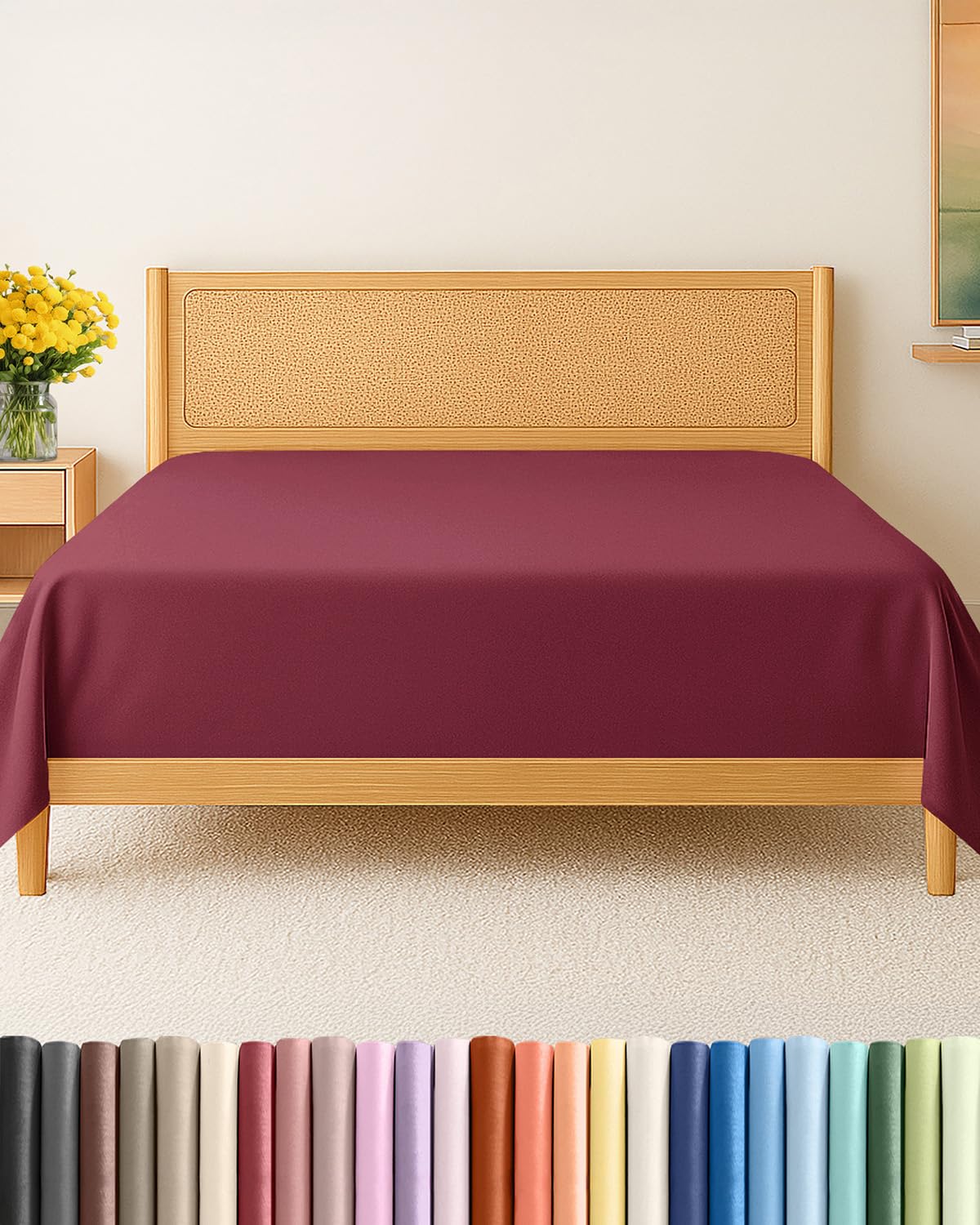 Photo 1 of King Size Flat Sheet - Hotel Quality Top Flat Bed Sheet Only - Ultra-Soft, Breathable & Cooling - Fade & Wrinkle Free - Easy-Care, Stain & Shrink Resistant Bedding - Easy-Fit and Oeko-Tex - Burgundy