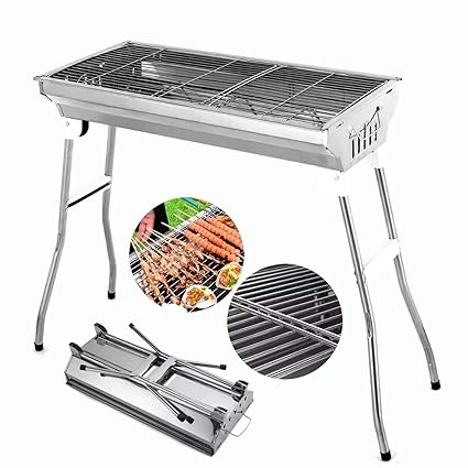 Inllex Portable Charcoal Grill (47cm) Charcoal BBQ Grill Set Stainless Steel Smoke Grill for Outdoor Cooking Camping Picnic Charcoal Barbecue Grill