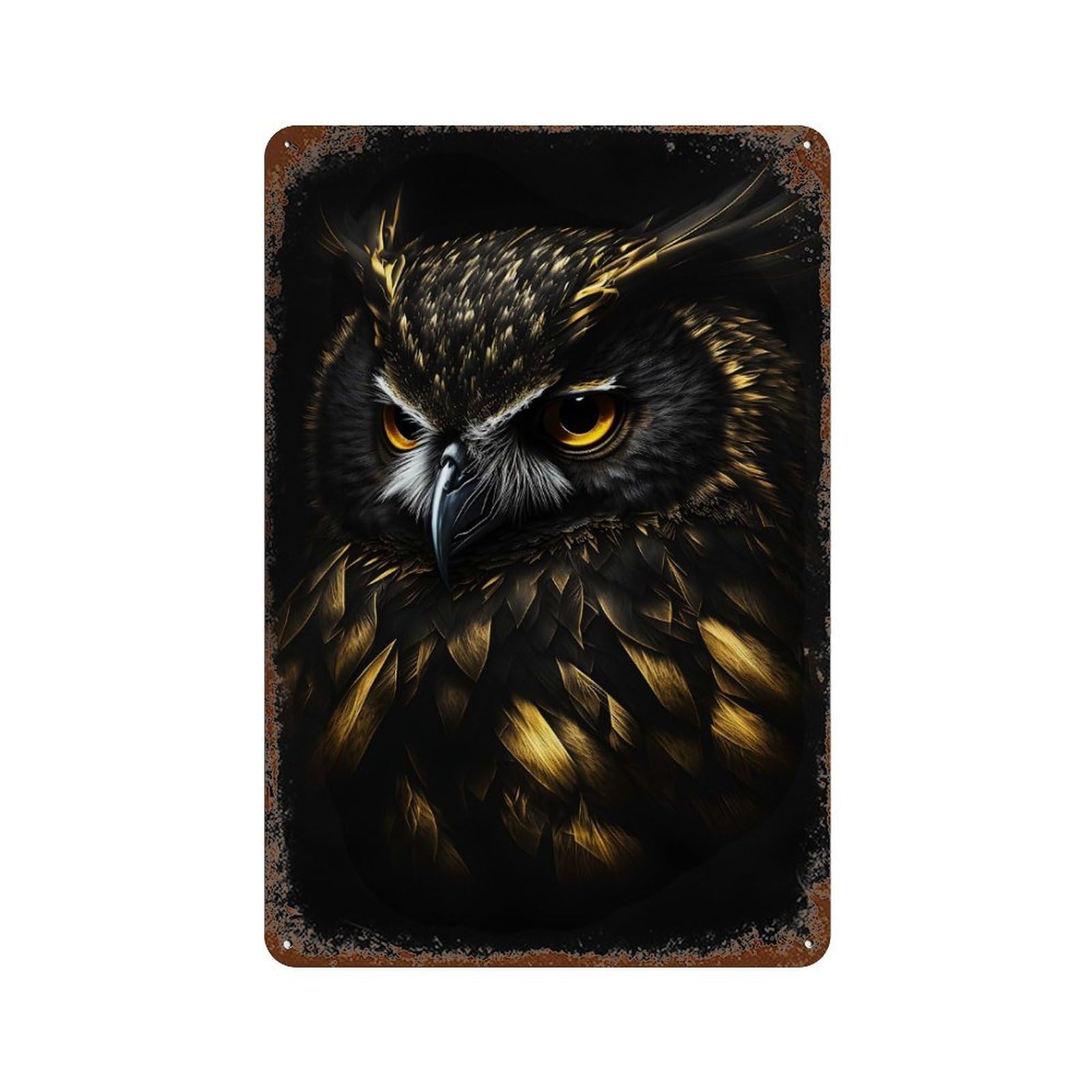 Owl Black Gold Decorative Tin Sign 11.8"x7.9", Vintage Wall Decor for Basement, Hobby Room And Garage Decor