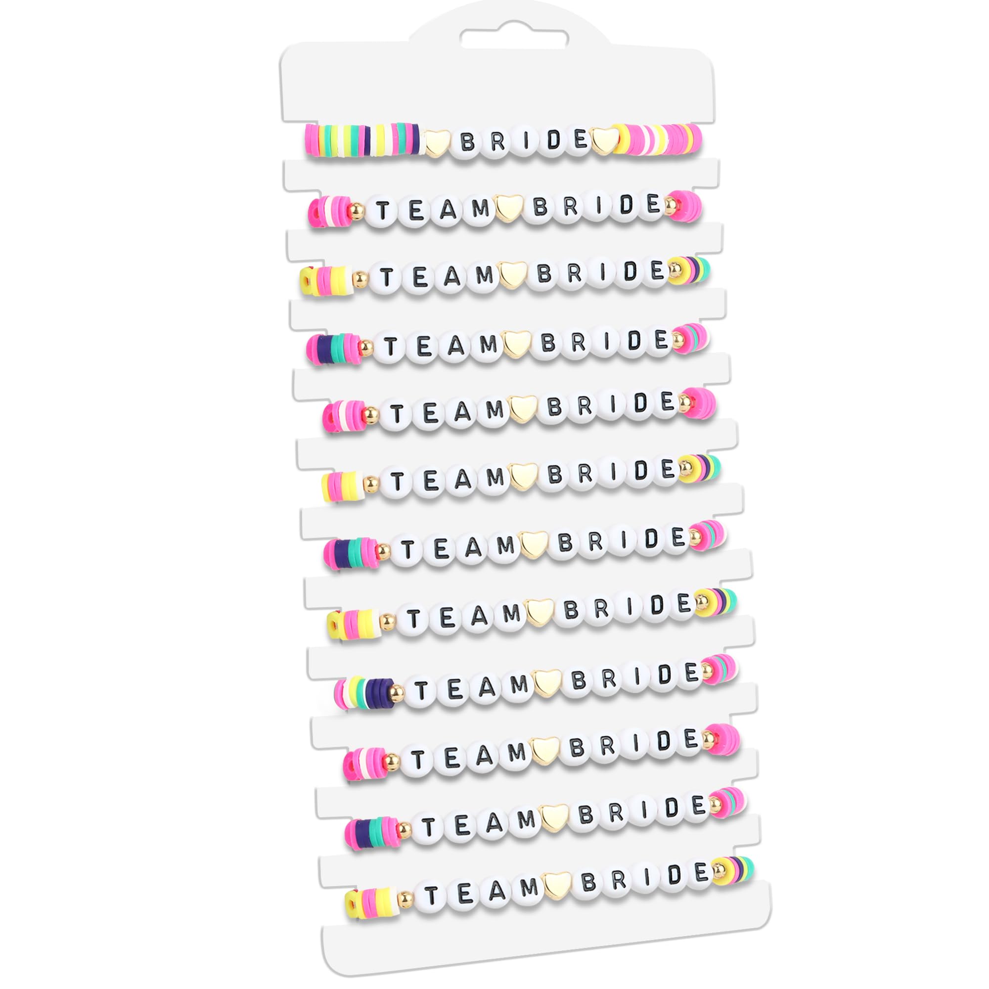 JGA Bracciali Per Addio Al Celibato - 12 Pezzi: 1 Bracciale Da Sposa + 11 Per La Squadra, Regolabili, Colore Rosa, Con Perline A Cuore, Decorazioni Matrimonio - 3