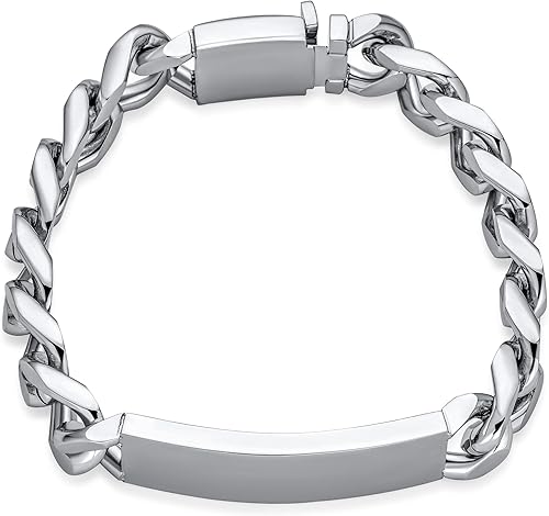 Miniatura 2 de Bling Jewelry Pulsera de identificación de identificación con placa de identificación de identificación para hombres y niños eslabones de cadena