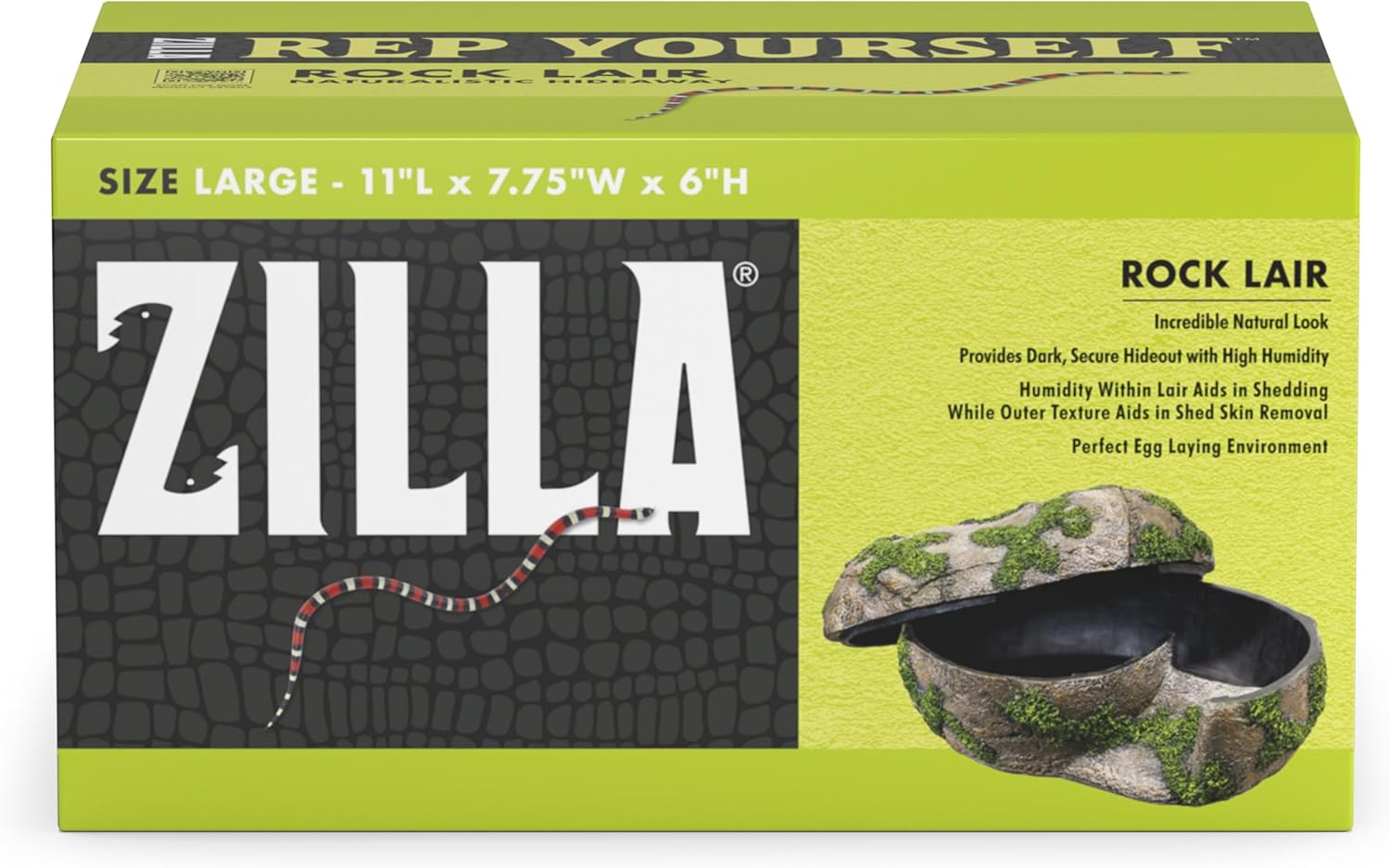 Zilla Pet Terrarium Rock Lair, Reptile Hide for Lizards, Snakes and More, Large