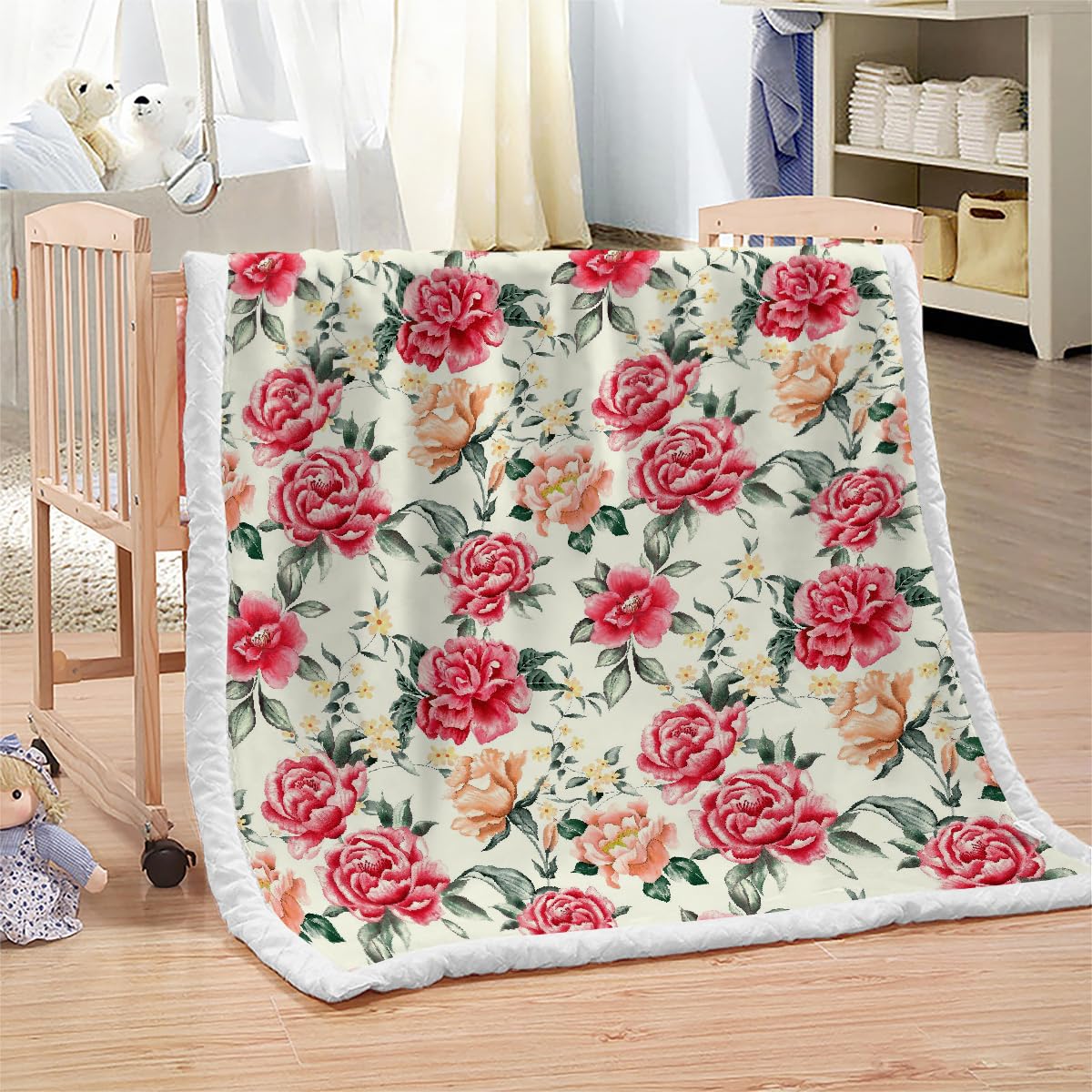 Couverture Polaire Sherpa Fleurs 3D 130x150 plaid microfibre pour lit une personne