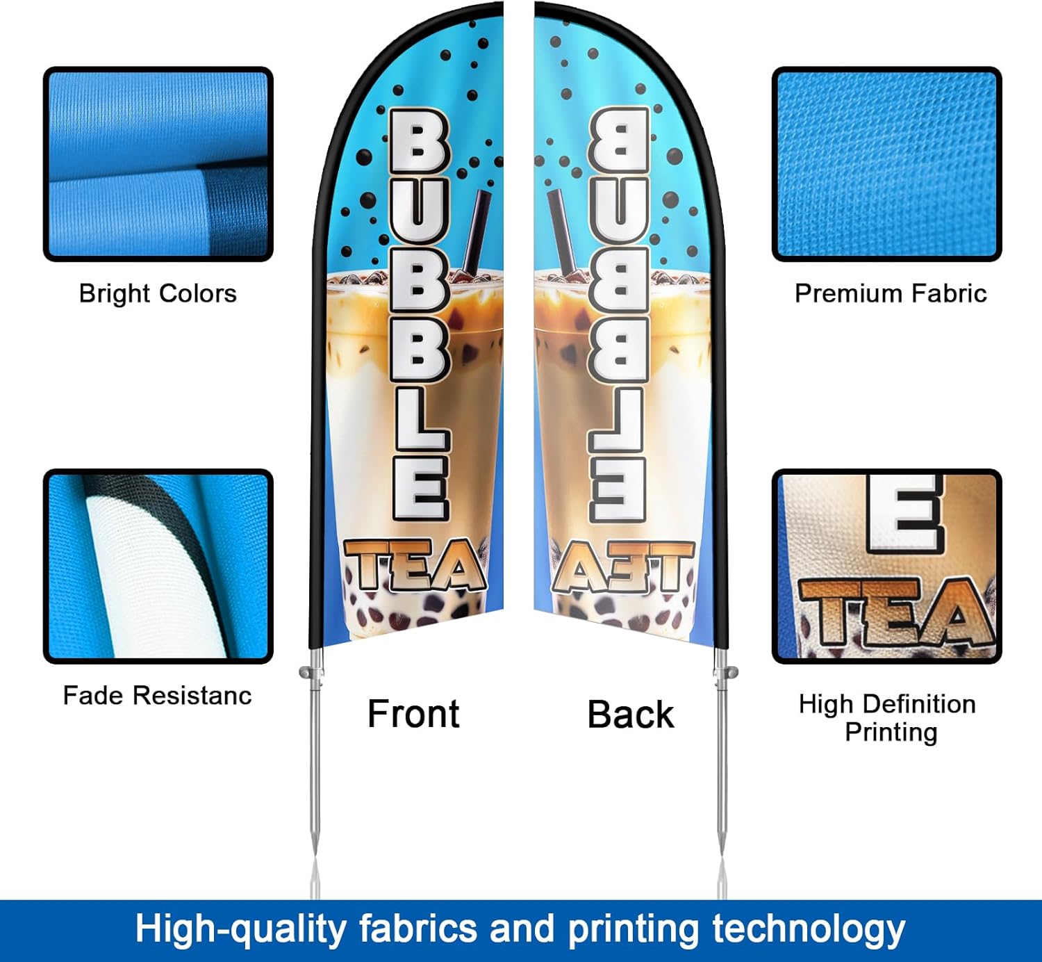Bubble Tea Flag for Business, Bubble Tea 8FT Polyester Advertising Swooper Flag with Aluminium Alloy Flag Pole Kit, Stainless Steel, Ground Spike, Portable Bag
