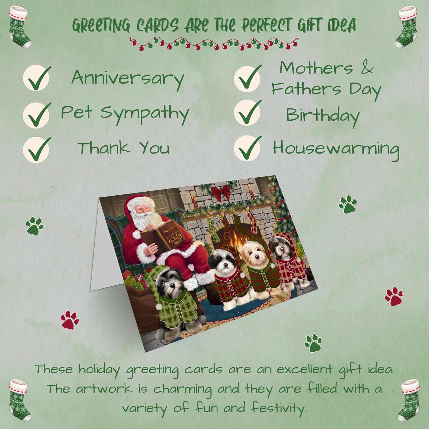 Christmas Cozy Holiday Tails Havaneses Dog Greeting Cards - Adorable Pets Invitation Cards with Envelopes - Pet Artwork Christmas Greeting Cards GCD70184 (10 Greeting Cards)