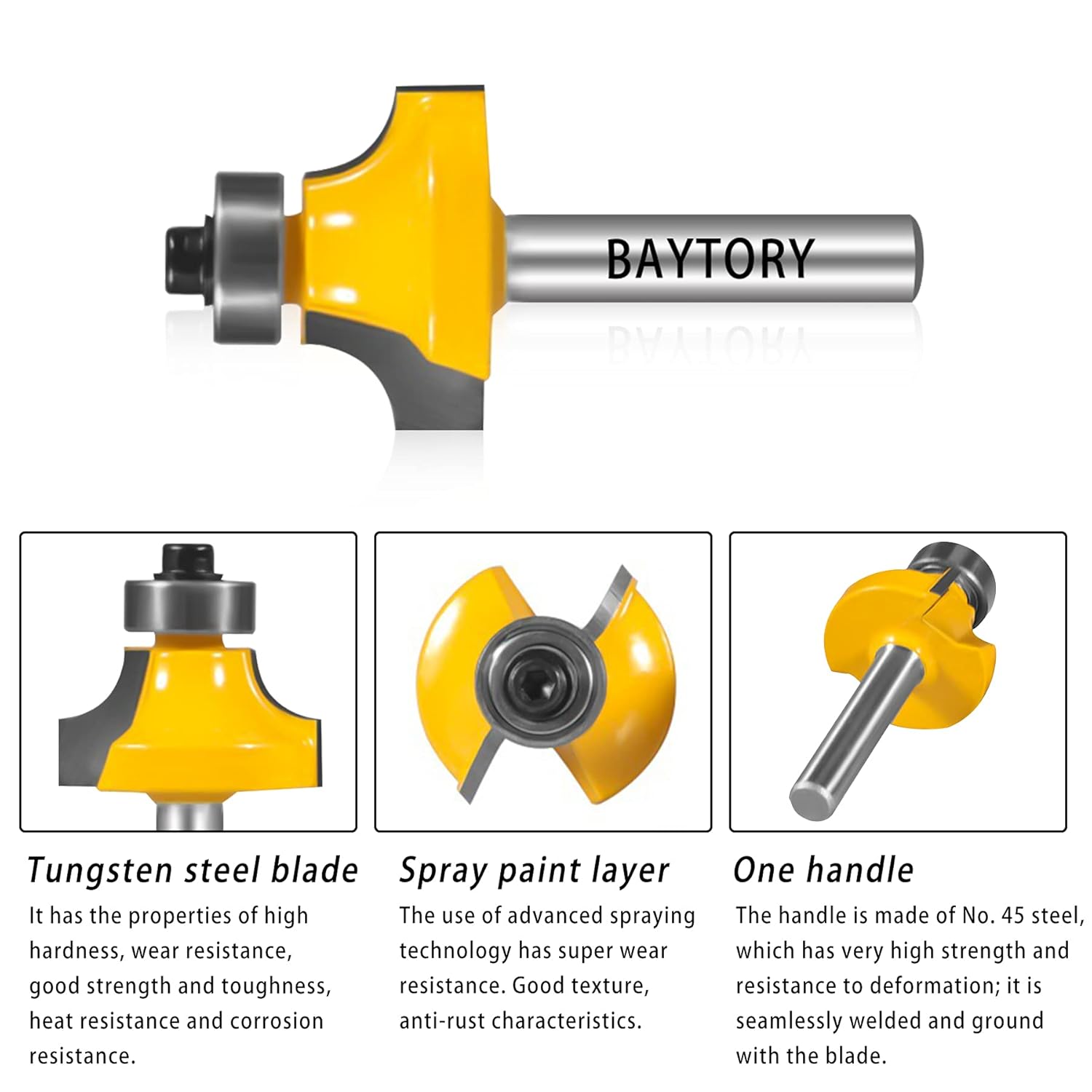 BAYTORY 4Pcs 1/4 inch Shank Round Over Edging Router Bit Set, Corner Rounding Edge-Forming Bit Set-1/8, 3/16", 1/4", 5/16", Woodworking Milling Cutter Tools