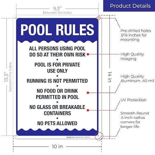 Cartel de reglas para piscina 10x14 pulgadas aluminio miniatura 3