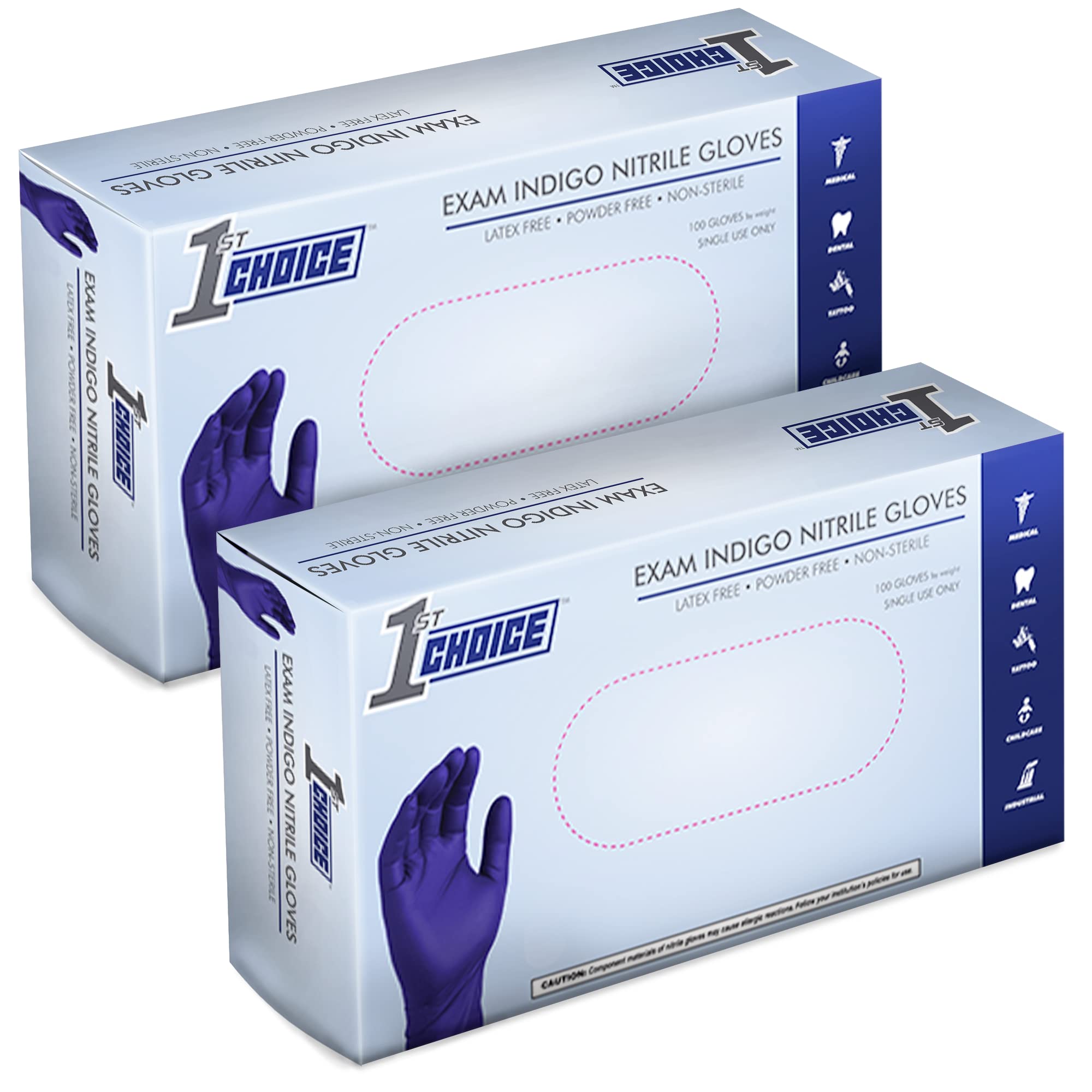 1st Choice Nitrile Disposable Gloves, 3 Mil Indigo Nitrile Gloves XL, 2 Boxes of 100 Medical Gloves Disposable Latex Free