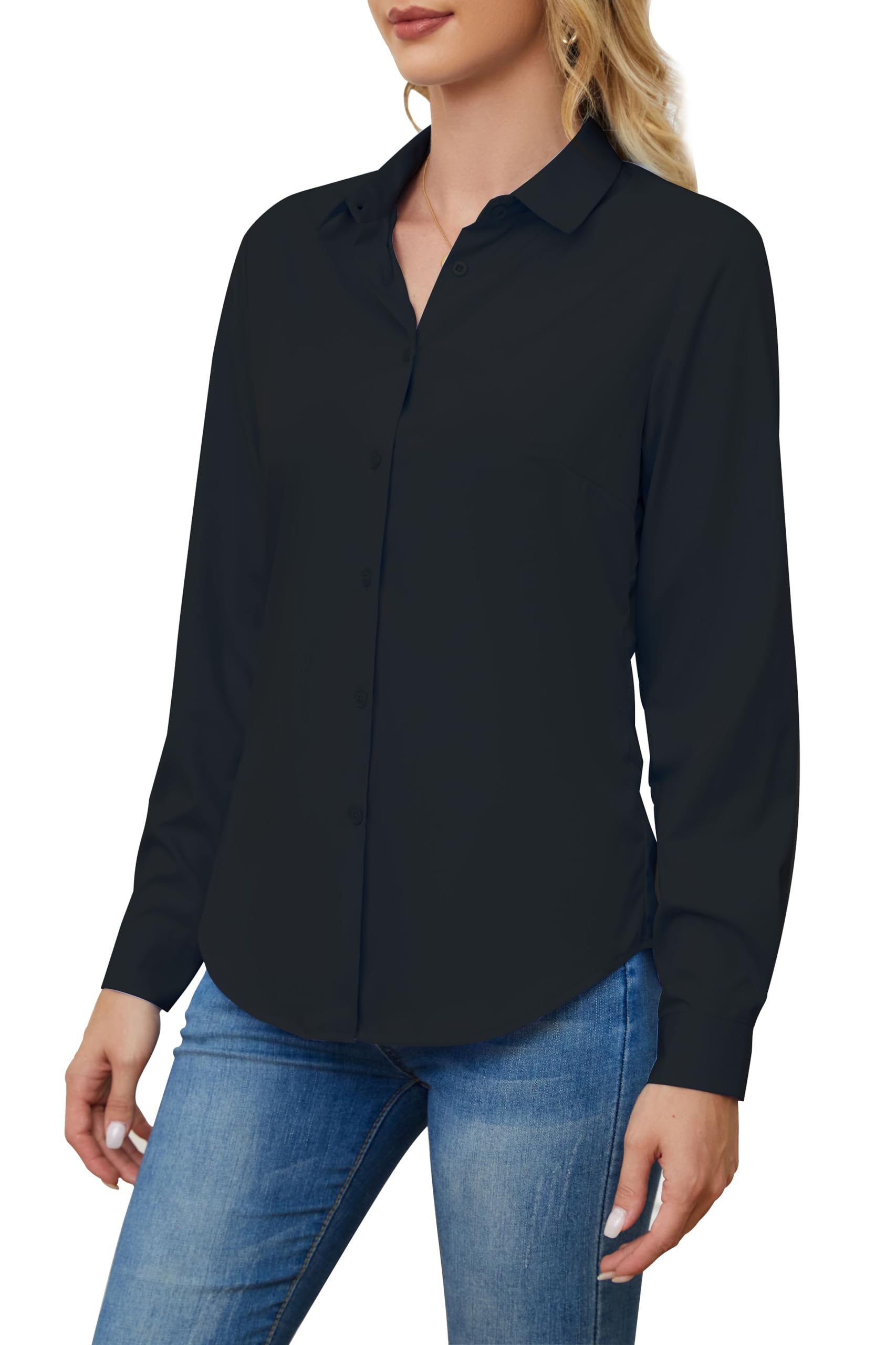 Camisas de manga larga con botones para mujer, sin arrugas, elásticas, para negocios, oficina, trabajo formal
