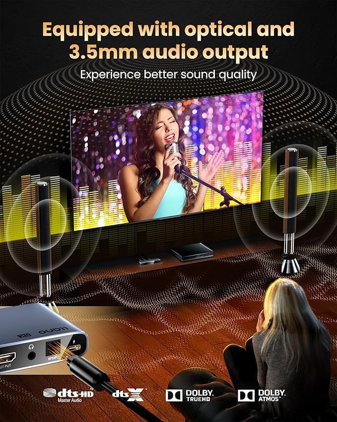 llano HDMI 2.1 Switch 4K@120Hz HDMI Switcher with Audio Extractor(Optical & 3.5mm Out, SPDIF 7.1Ch, High Speed 48Gbps), 4 in 1 Out HDMI Audio Converter Compatible with PS4/PS5 Xbox Roku (Gray) - Image 5