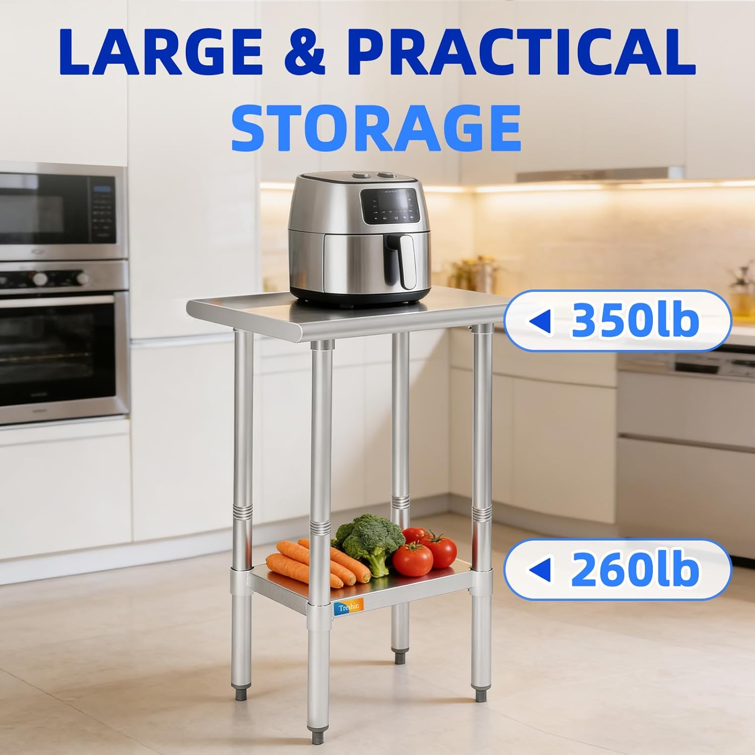 Treshin Stainless Steel Table 18" X 24", Commercial Heavy Duty Prep & Work Table with Undershelf for Kitchen, Restaurant, Home, Hotel