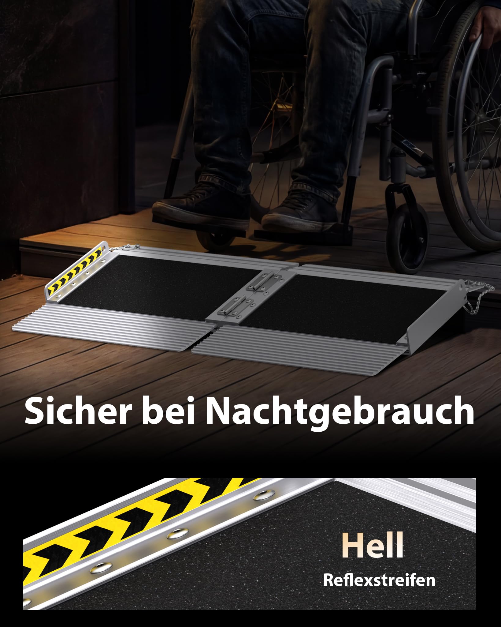 FACHNUO 30 cm tragbare Schwellenrampe mit selbstanpassender Bodenplatte, 363 kg Tragfähigkeit, Rollstuhlrampe für Haustüren, rutschfeste Rampe für Stufen zu Hause, zusammenklappbare Rollstuhlrampe
