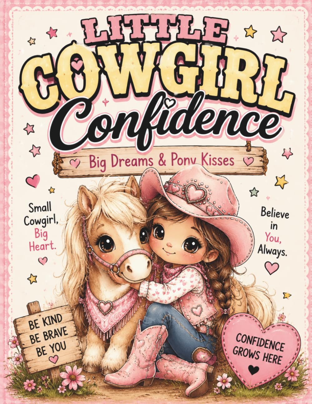Little Cowgirl Confidence,Big Dreams & Pony Kisses: Cute Kawaii Coloring Book for Girls Ages 3–8 with Sweet Ponies, Confidence Quotes, Friendship, Farm Fun & Adorable Cowgirl Adventures