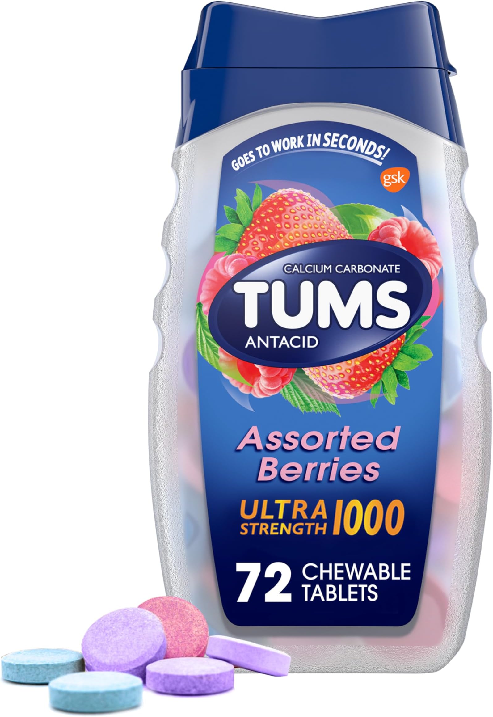 278548 Ultra Strength 1000 Antacid Tablet, Assorted Berries, Pack of 72