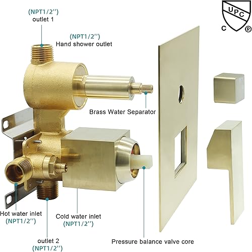 Miniatura 53 de Válvula de desviación de ducha de salida de latón macizo de 3 vías Mezclador de control de flujo Mezclador Válvula de ducha áspera Moderna oculta