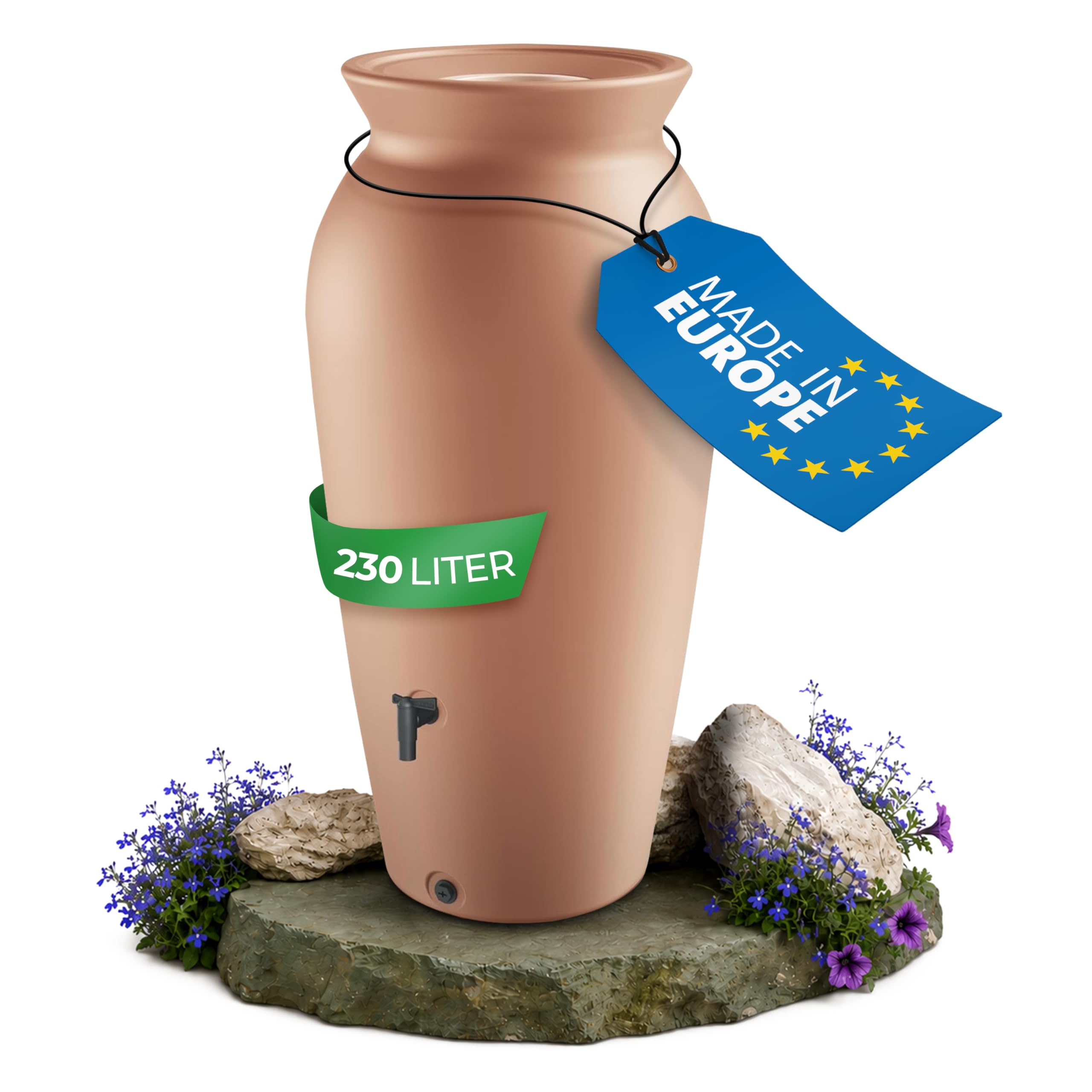 YourCasa DropCatcher zbiornik na deszczówkę, 120-230 l, z koszem filtrującym i kranem, beczka na deszczówkę, odporna na mróz, tworzywo sztuczne, zbiornik na wodę deszczową, zbiornik na wodę deszczową