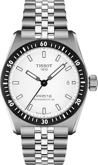 Tissot PR516 38mm, Swiss Automatic Watch for Men and Women, Stainless Steel Case, White Dial, T1494071103100