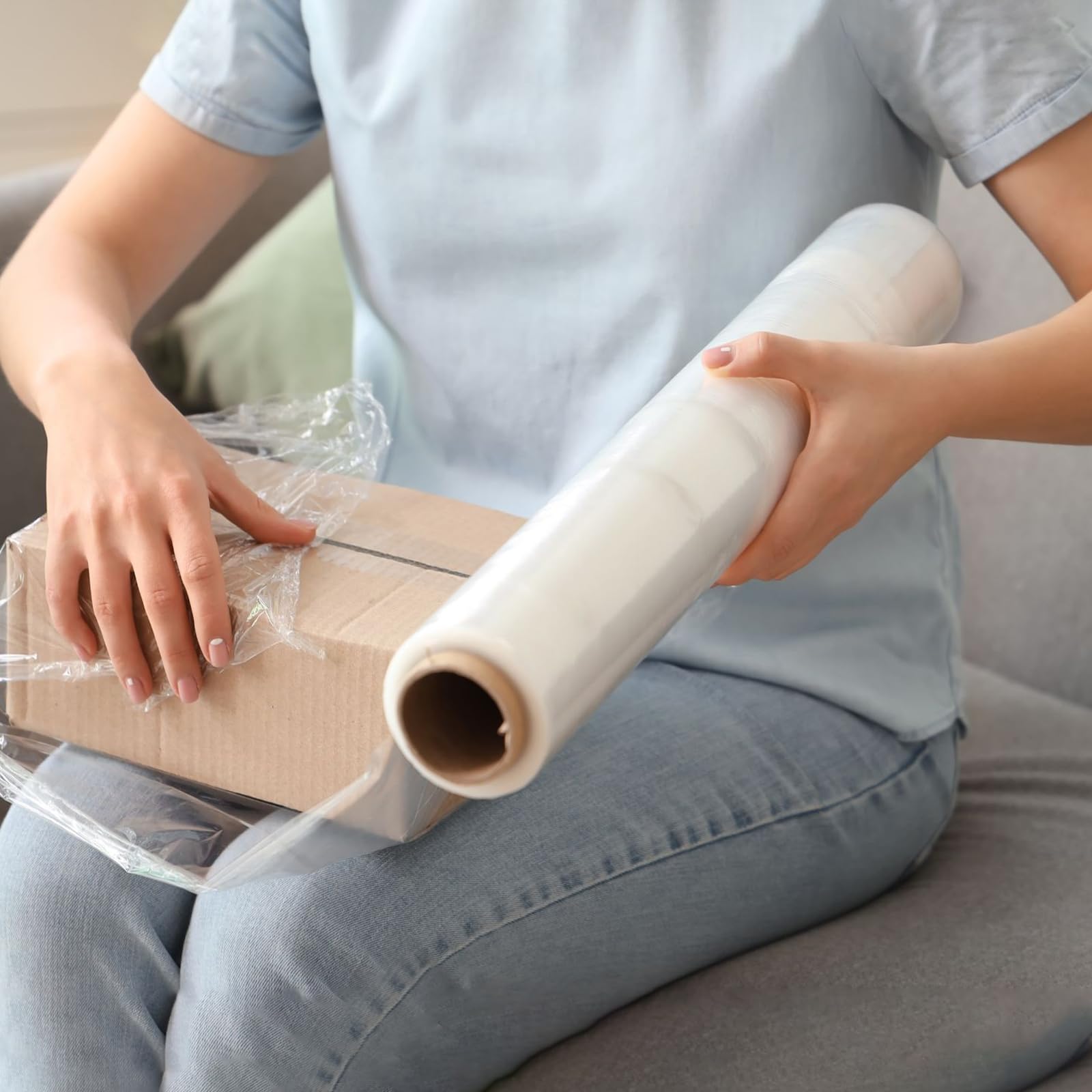 3 unidades de película elástica de 38 cm x 150 m, rollo de película elástica con asas, película de embalaje en rollo de película elástica para muebles, embalaje de palés
