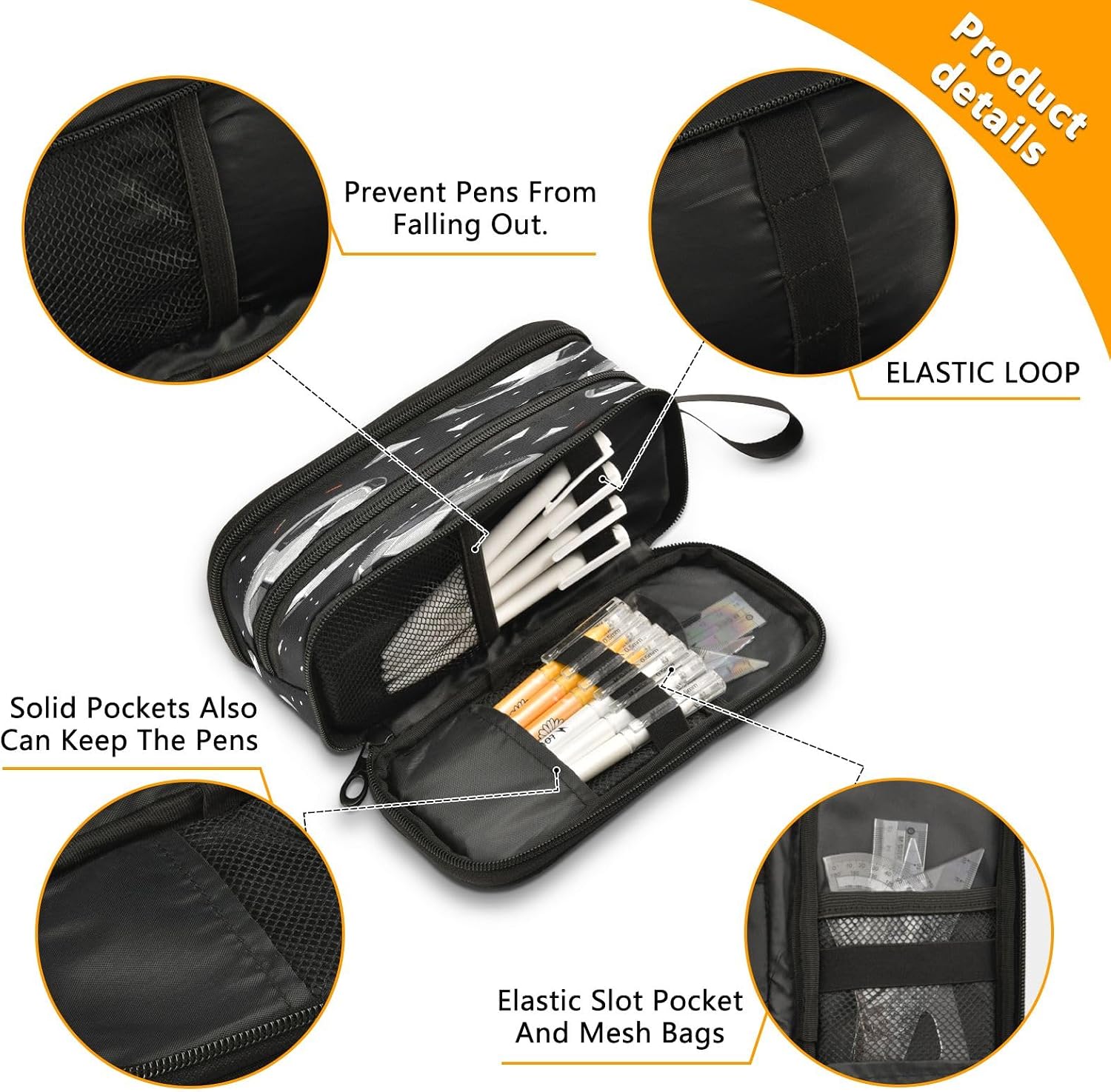 Futuristic Soccer Elements Pattern Pencil Case 3 Compartment Pen Bag Pouch Holder Box School Portable Stationery Storage Bag for Girls Boys image 4