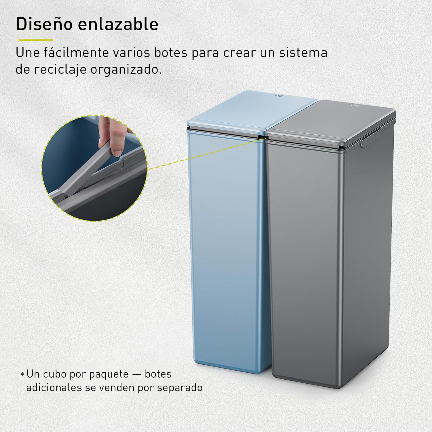 EKO - Cubo de Basura Cocina Morandi - 30 L - Apertura Táctil con Tapa - Borde Interior Extraíble y Sistema Modular para Reciclaje - Gris Oscuro