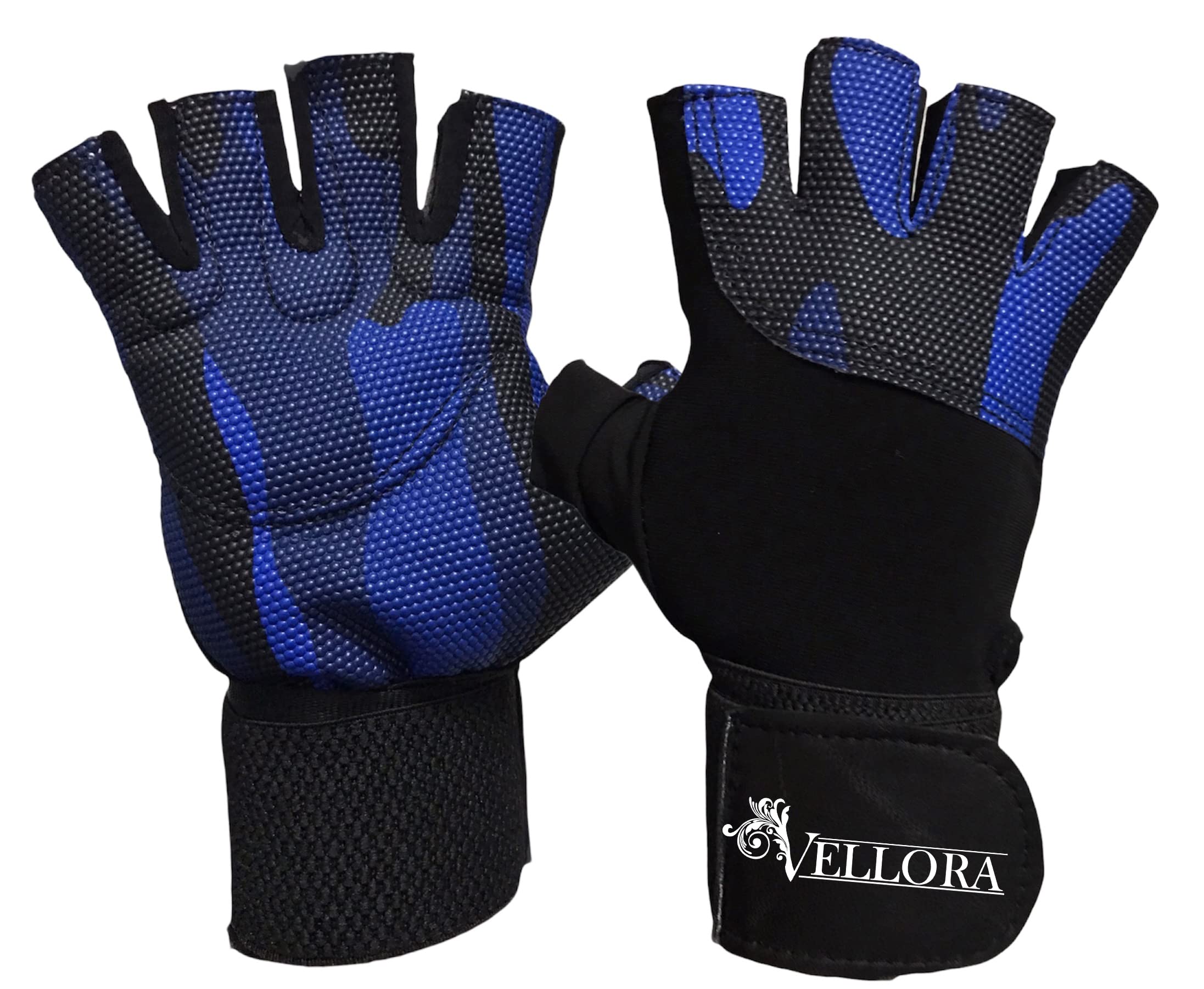 VELLORA PU, Lycra Camo Weight Lifting Gym Workout Gloves Half Finger with for Fitness for Men & Women (Blue) (Free Size) (B09LH5DT3D) Amazon Price History, Amazon Price Tracker