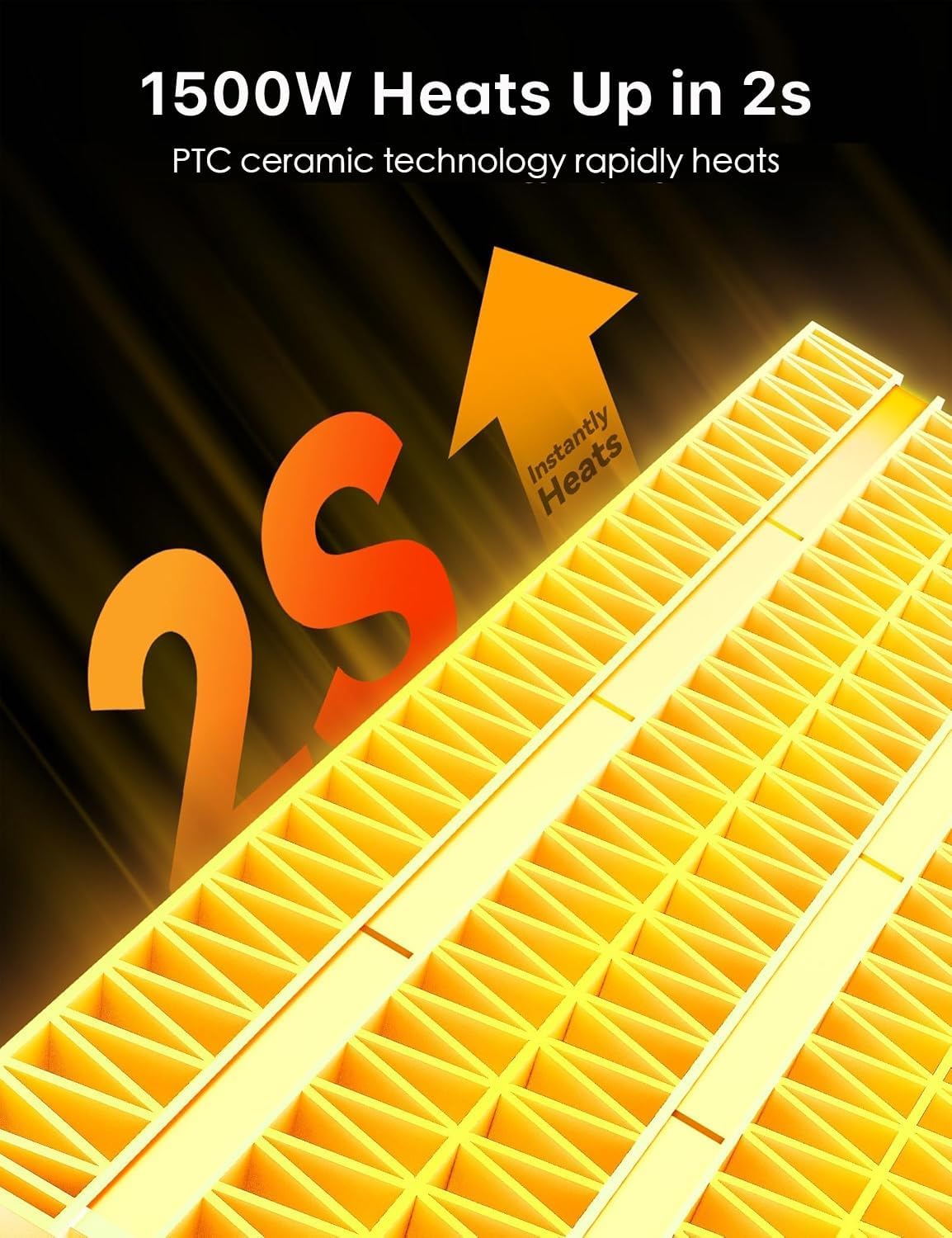 Electactic H36902 Portable Ceramic Space Heater showing both heating and fan modes in use.