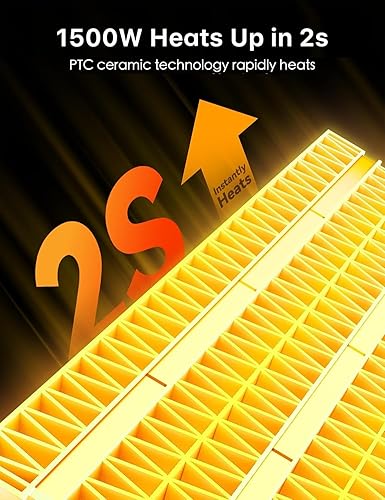 Miniatura 2 de Calentador de espacio portátil de cerámica con termostato, ventilador eléctrico para interiores de 1500 W con protección contra sobrecalentamiento y