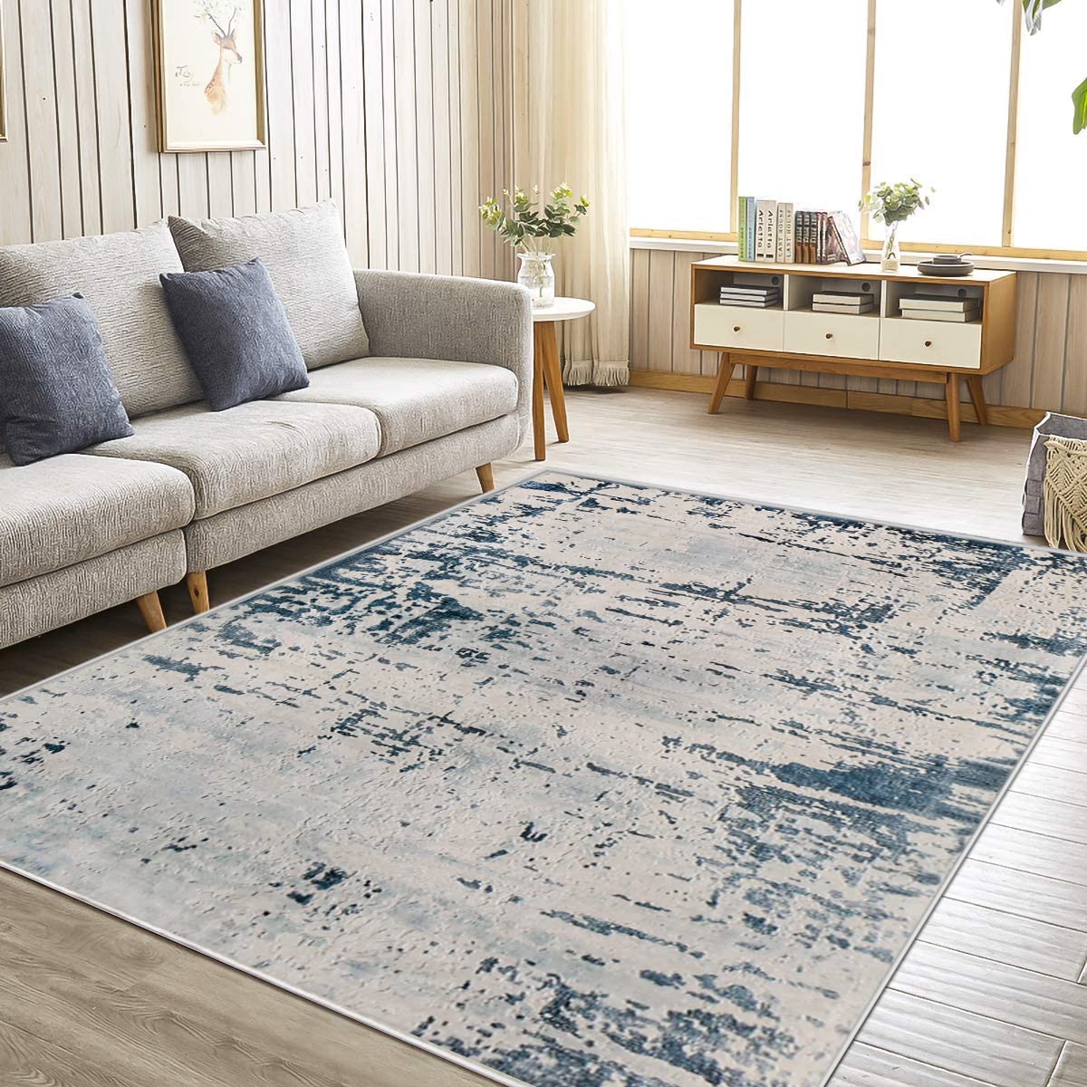 ASIinnsy Tappeto Astratto Tappeto Grigio Blu Tappeti Moderni Soggiorno Antiscivolo Morbido Tappeto Salotto Pelo Corto Tappeti Grandi per Soggiorno Camera da Letto (200 x 250 cm, Blu Astratto)