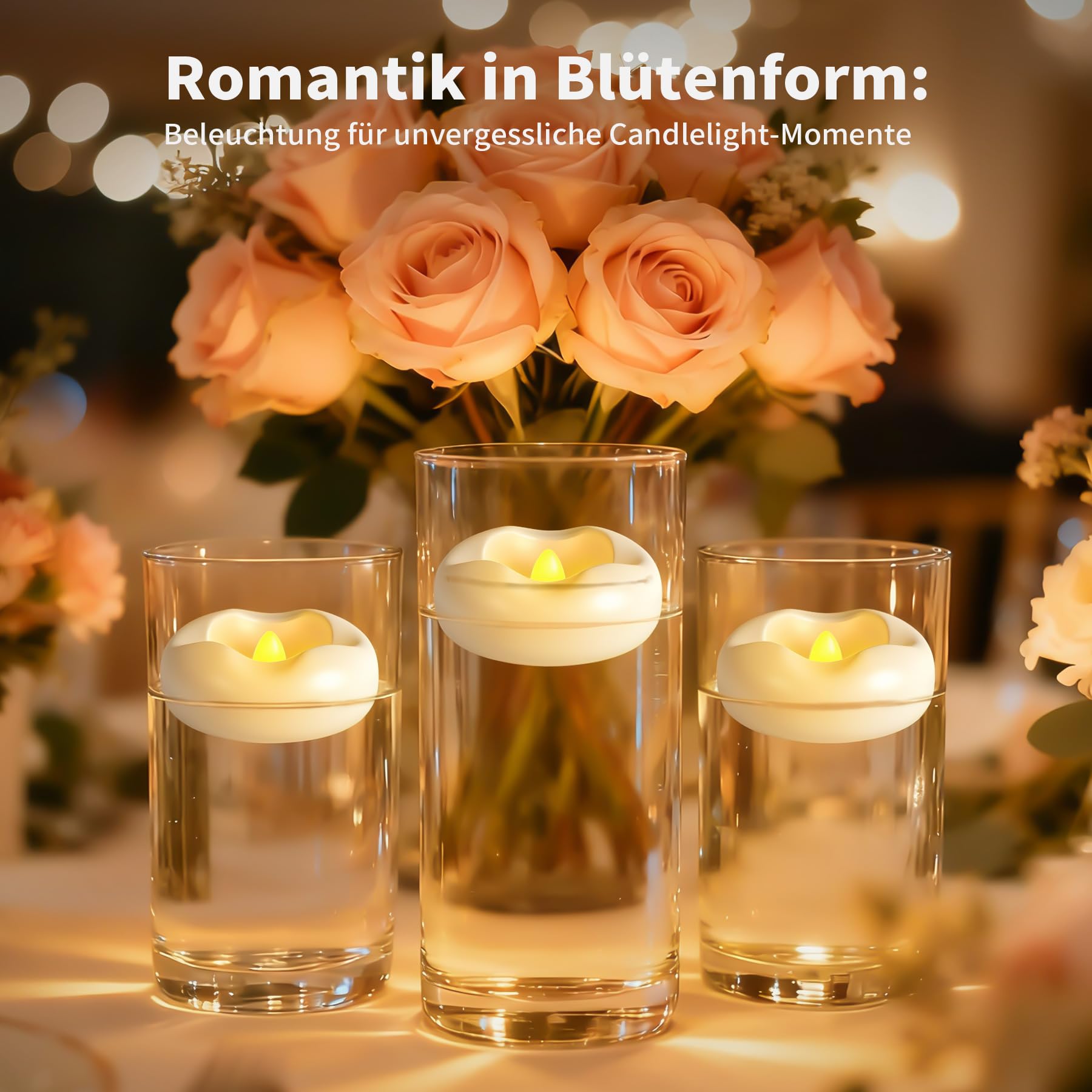12 candele LED galleggianti impermeabili senza fiamma tremolanti, si illuminano a contatto con l'acqua, per piscina, matrimonio, vaso, decorazione della casa (5,8 cm*2,5 cm)