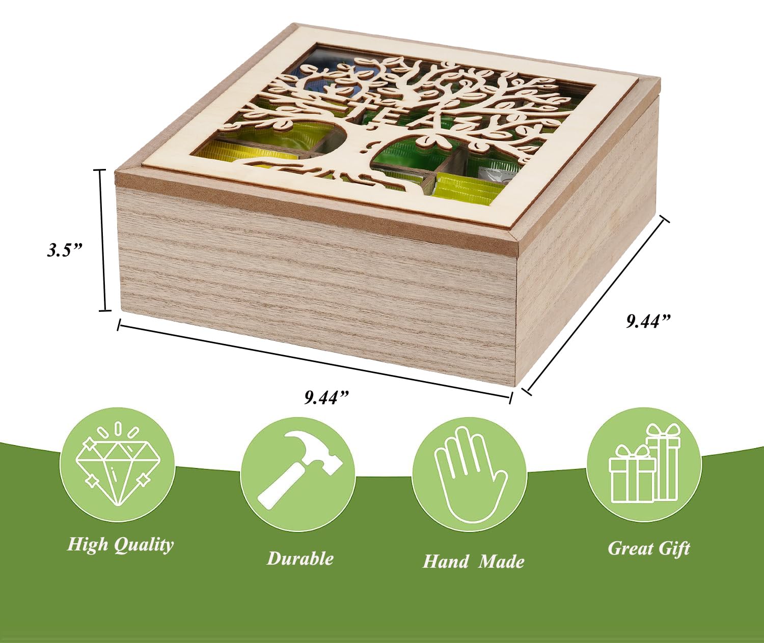 Teebox aus Holz, dekorative Teebeutelaufbewahrung, 9 Fächer