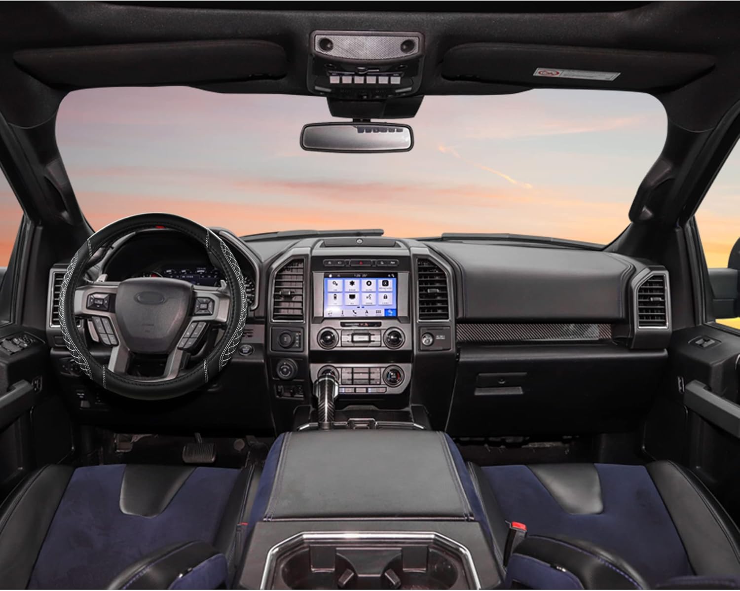 West Llama Customized Auto Car Steering Wheel Cover for Ford F-150, F-250, F-350, Expedition(Diamond Quilted - Black+Gray) - Image 3