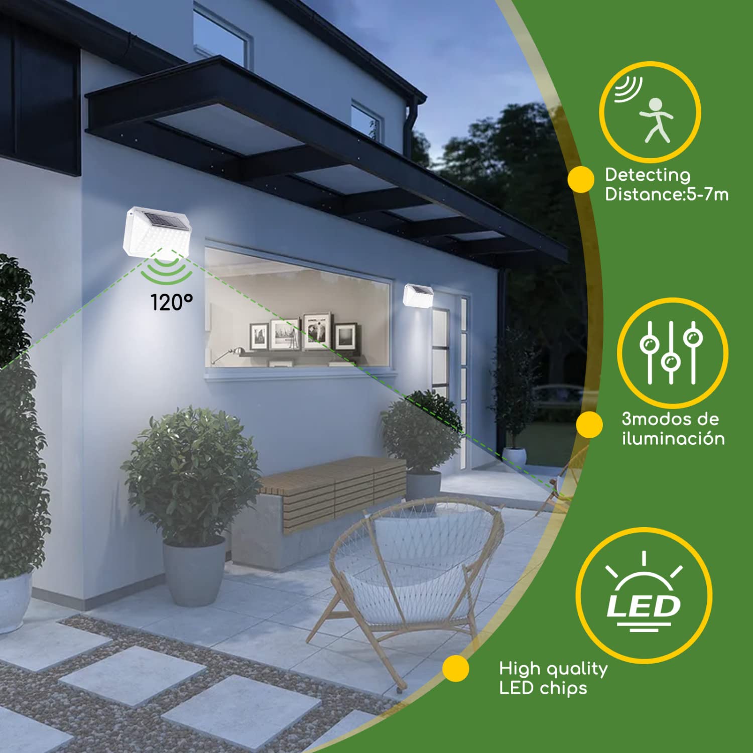 Aigostar Luce Solare LED Esterno Faretti Solari a Led da Esterno Lampada da Esterno con Sensore di Movimento IP65 Impermeable 3 Modalità per Giardino, Parete Wireless Risparmio Energetico 8 pezzi