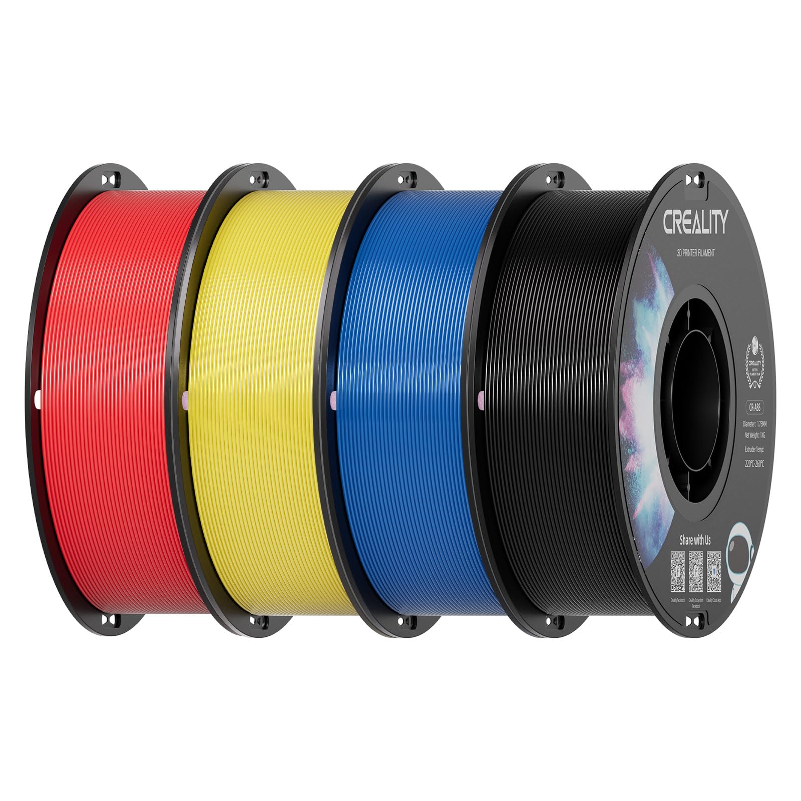 Creality ABS Filament 1.75mm, Red &amp; Yellow &amp; Blue &amp; Black, 4-Pack (4 kg)