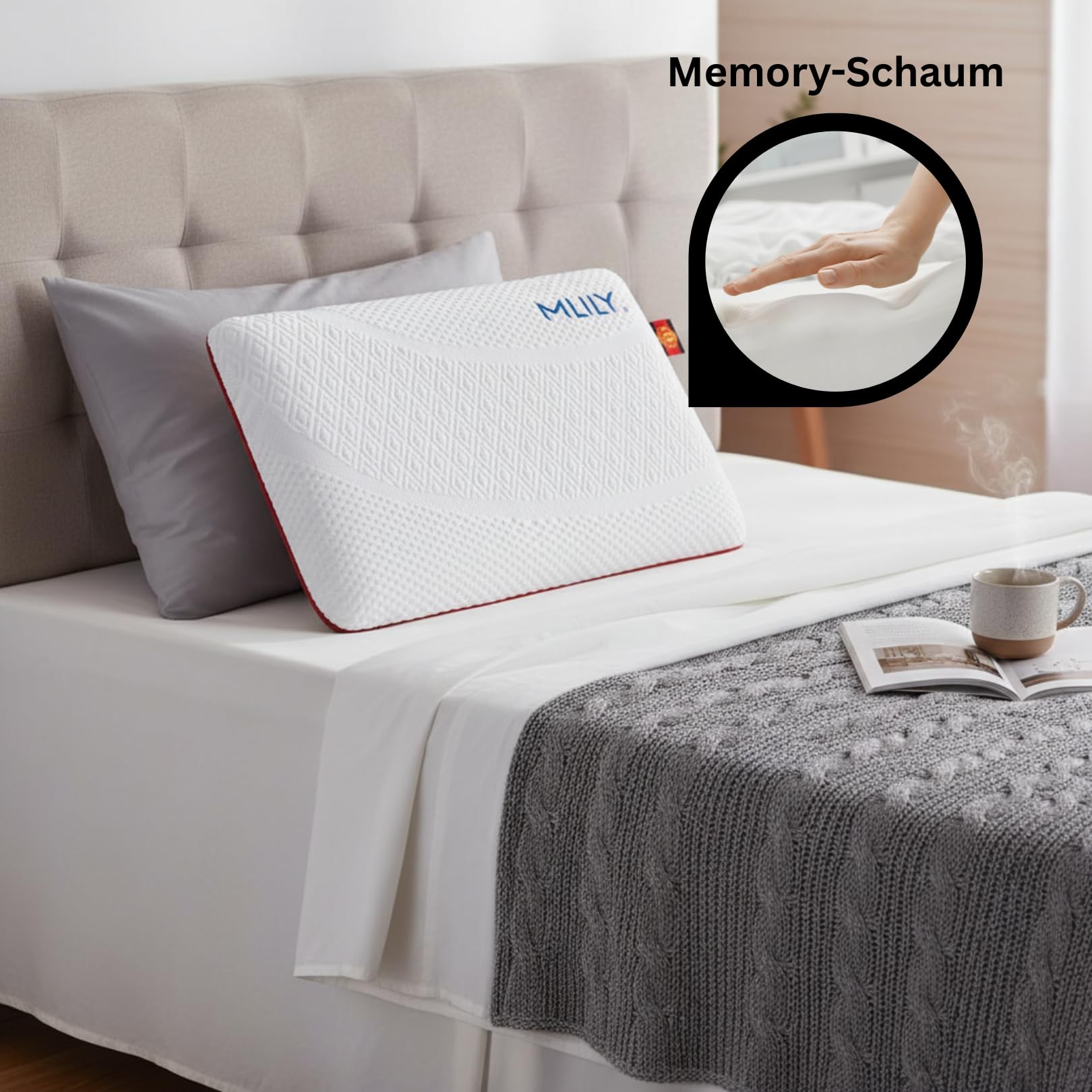 MLILY Cuscino in memory foam, cuscino cervicale, cuscino ortopedico in memory foam, 60 x 40 x 12 cm, con rivestimento lavabile