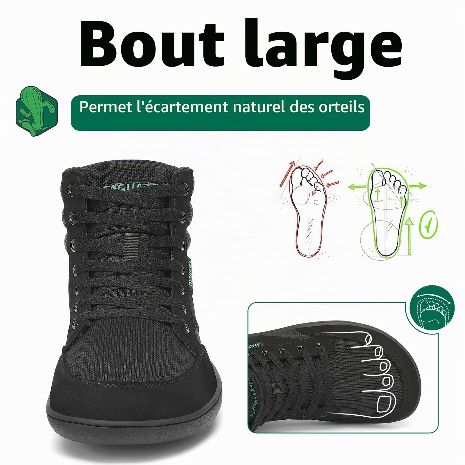 SAGUARO Chaussures Barefoot Montantes Unisexe | Pied Nus | Pieds Larges, Gr.36-48