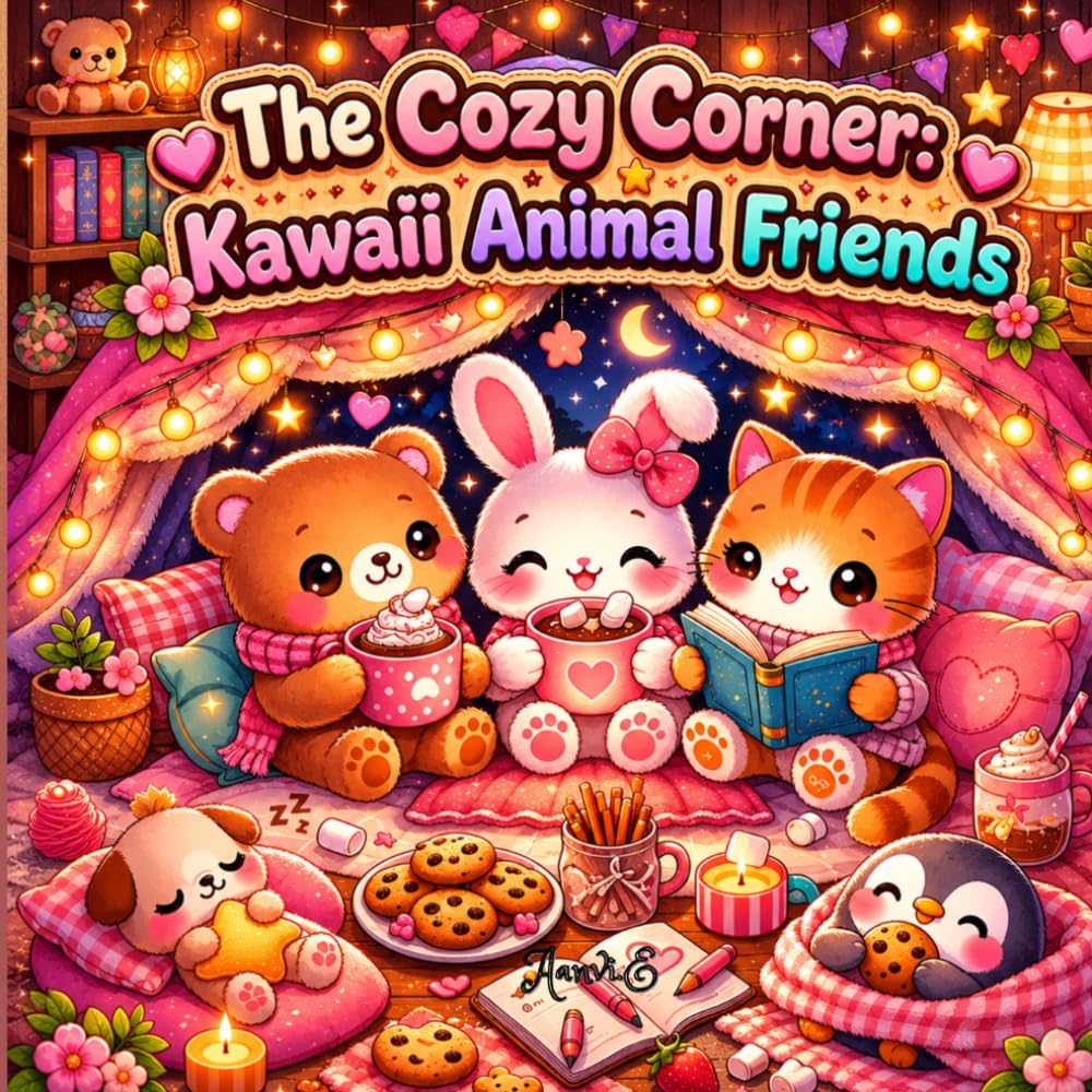 The Cozy Corner: Kawaii Animal Friends: Cozy Animal Coloring Pages for Stress Relief and Relaxation