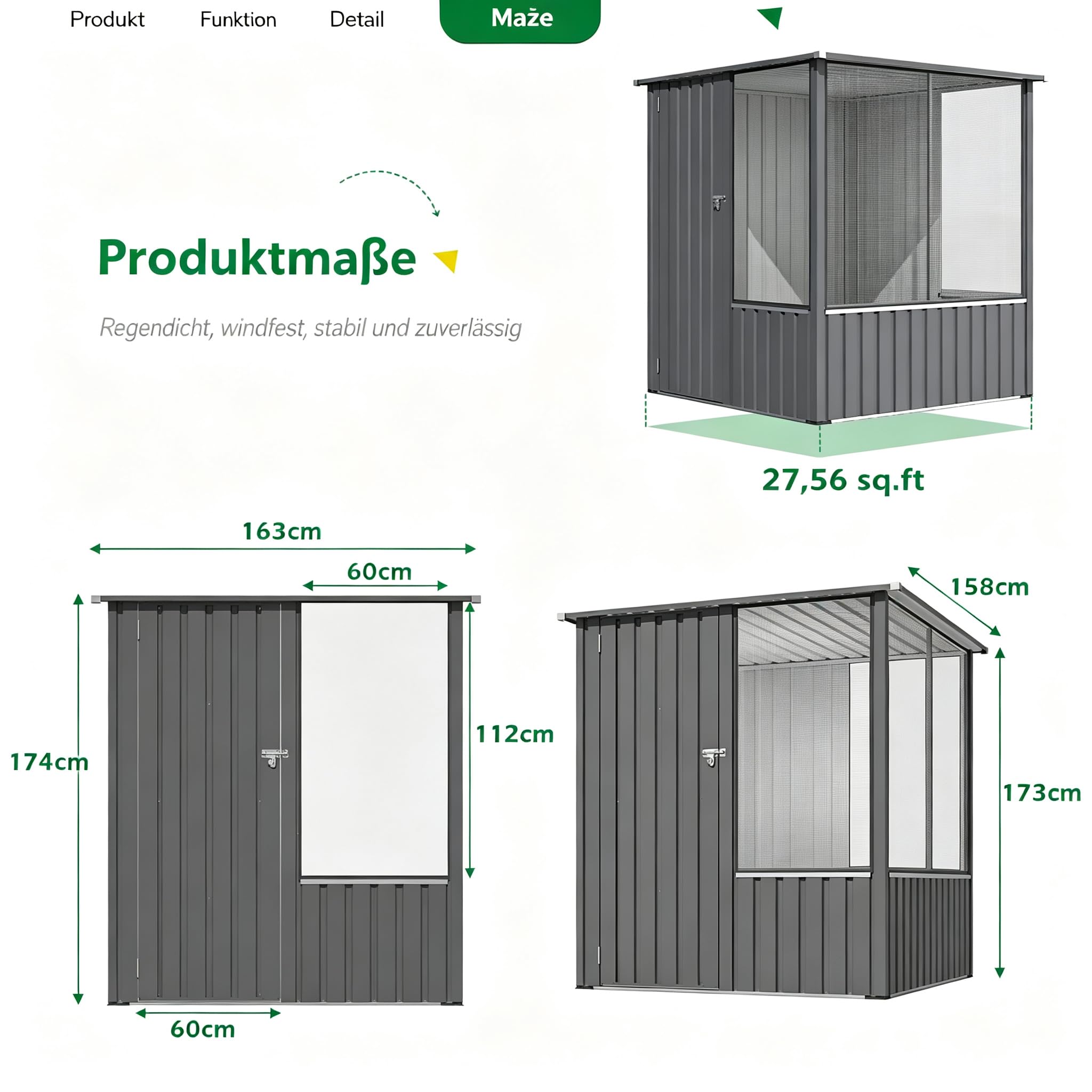 YODOLLA Großer Vogelvoliere außen, Metall Vogelkäfig für Finken, Grau | Wetterfeste Volieren-Erweiterungskomponente mit Beobachtungsfenster – für Garten, Balkon & Terrasse, 163x158x174cm