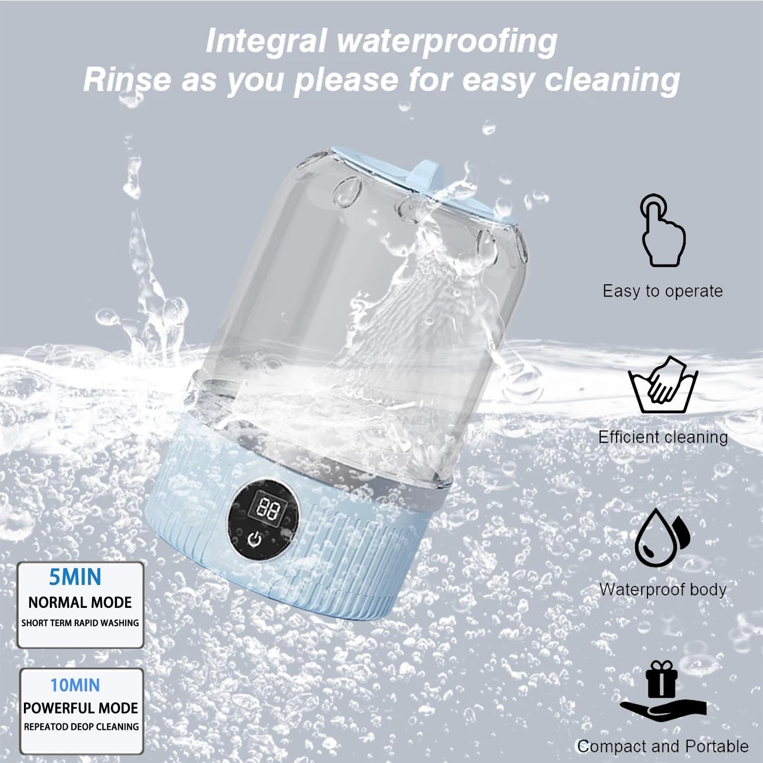 2025 Upgraded Portable Mini Washing Machine For Travel,underwear washer - Deep Clean Socks, Underwear, Baby Clothes, for Home, Apartment, RV -USB Charging (Blue)