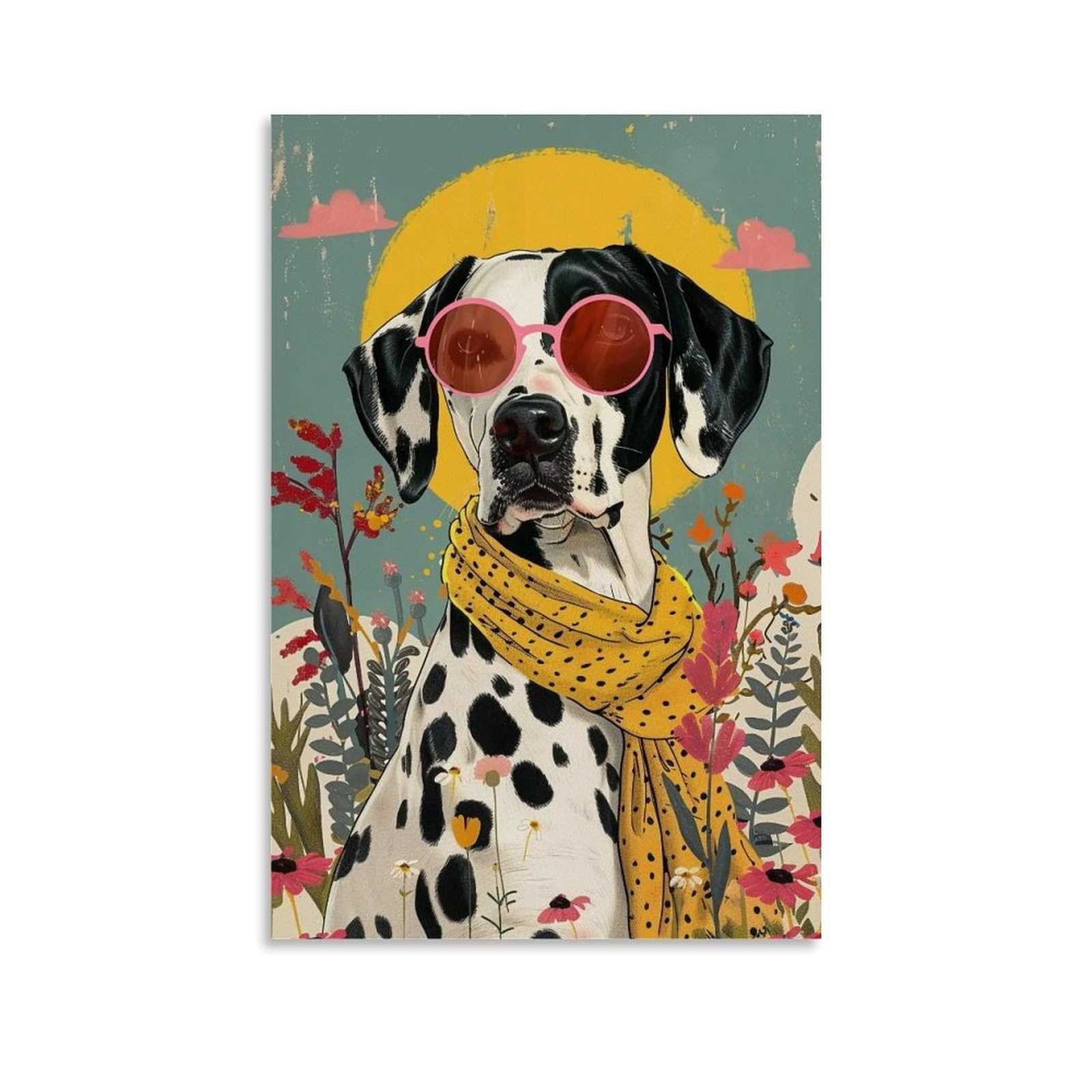 HUERYRYHY Sunset Dalmatian 01 Poster Wall Art Canvas Vintage Aesthetic Painting Decor for Rooms 24x36inch Unframe-style
