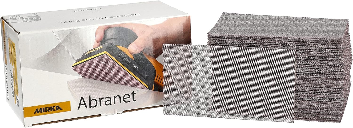 Mirka Abranet net sandpaper strips 70x125 mm Hook & loop/Grit P120 / 50 pcs/for sanding wood, walls, metal, aluminium, stainless steel, filler, varnish, plastic / 5414905012