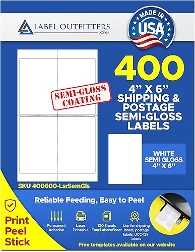 Label Outfitters - Etiquetas de código de barras de envío semibrillantes de 4 x 6 pulgadas, formato UCC-128, 100 hojas, 400 etiquetas