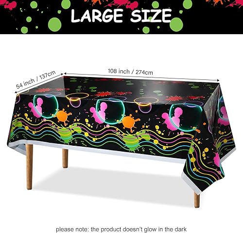 Miniatura 2 de Tatuo 3 manteles de neón de 108 x 54 pulgadas, que brillan en la oscuridad, manteles de plástico neón que brillan en la oscuridad, manteles