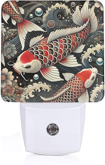 Plug-in Led Koi Carps Lucky Japan Night Light with Dusk-to-Dawn Sensor,Auto On/Off for Hallways and Bedrooms