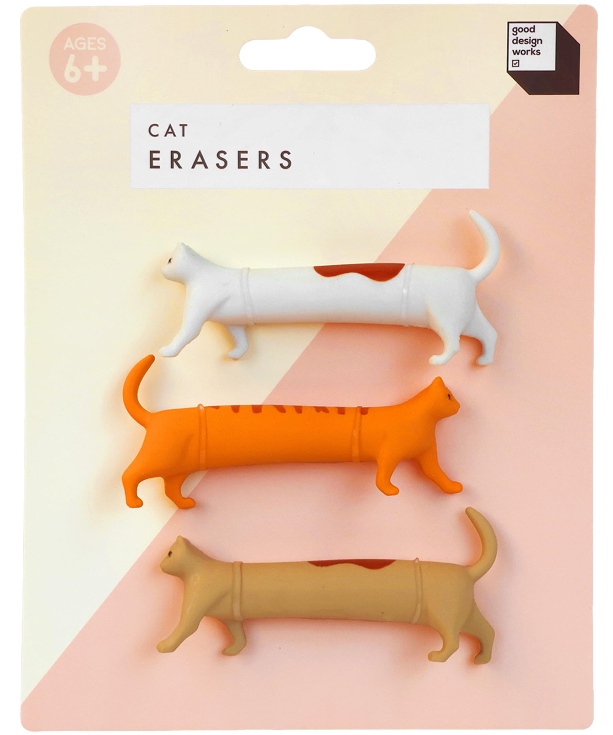 Suck UK Cat Erasers Pack of 3 | Animal Shaped Erasers | Sausage Shaped Cats | Novelty School Supplies | Soft Rubber Colourful | Cat Lover Gifts | Kawaii Eraser | Fun Office Supplies Desk Accessories
