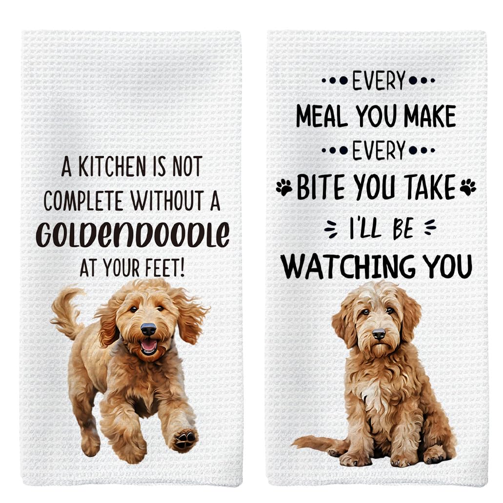Goldendoodle Dog Kitchen Towels Set of 2, Goldendoodle Gifts Hand Towels, Gifts for Golden Doodle Lovers Dish Towels Dishcloths Tea Towels for Kitchen, Dog Kitchen Bathroom Decor, 16x24 Inch